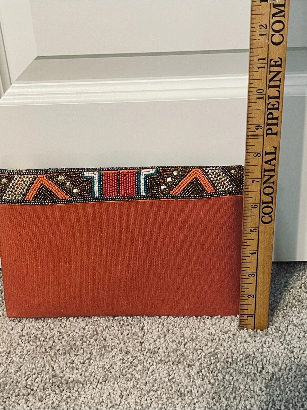 Embellished Geometric Bead Envelope Clutch - Grey, Black Orange